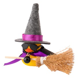 wonuu Rubber Duck Car Ornaments Duck Car Dashboard Decorations for Car Decorations with Magic Hat Broom Necklace and Sunglasses, C_dark grey&purple hat