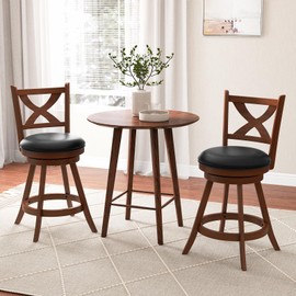 COSTWAY Bar Stools Set of 2, 24 Inch Classic Counter Height Chairs with X-Shaped Open Back, 2 PCS Swivel Barstool Set for Kitchen Island, Pub, Bistro, Café, Espresso (2, 24 Inch)