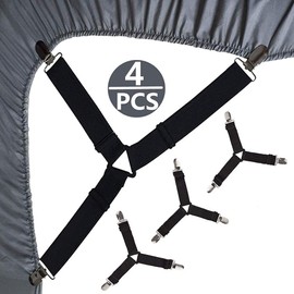 4 Piezas Sujeta Sabanas Sujetador de Sabanas Sujetadores de Sábana de Cama Sujetadores de Sábana de Cama Triángulo Ajustable Tirantes Elásticos Sujetador para Sábanas Fundas de Colchón Sofá (Negro)