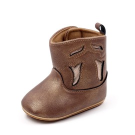 Kuner Baby Cowboy Boots Western Boots Toddler Cowboy Bootie Soft Sole Non-Slip Crib Shoes for Infant Boys Girls 0-18 Months(BJZ4071-zongse-12,0-6months)