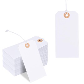 100pcs 120x60mm Large Price Tags with Strings, White Gift Tags Tie on Blank Marking Tags with Elastic Rope Attached Writable Hanging Merchandise Label Tags for Wedding Birthday Art Craft Packing
