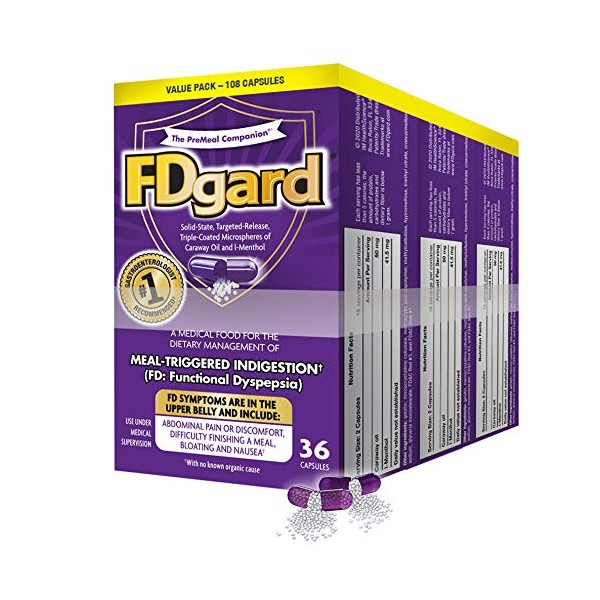 FDgard Specially Designed to Help Manage Meal-Triggered Indigestion Including a Combination of Symptoms of Upset Stomach, Bloating, Nausea, Difficulty Finishing a Meal†, 108 Capsules (Packaging May Vary)