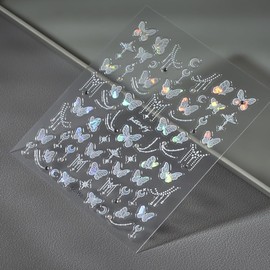 Butterfly Nail Art Stickers 5D Embossed Pearl Nail Stickers Self-Adhesive with Rhinestone Design Shiny Pendant Nail Decals Spring Summer Nail Art for Women Girls Daily Manicure DIY Nail Supplies