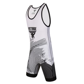 FISTRAGE Wrestling Singlet For Men & Women Powerlifting Body suit (White-Black, M)