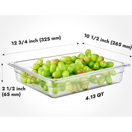 CURTA 4-Pack 1/2 Size 6" Deep NSF Polycarbonate Food Pans with Handled Lids & Drain Trays | Dishwasher & Freezer Safe Clear Container for Prep Tables, Buffet, Salad Bar, Commercial Kitchen