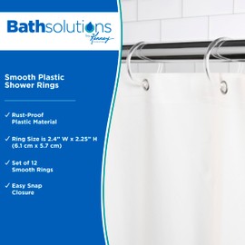 Kenney KN61218 Rust-Proof Smooth Plastic Shower Curtain Rings for Shower Curtain and Standard Shower Curtain Rod, Bathroom Use, Easy to Snap Closure, Easy to Install, Set of 12, Clear