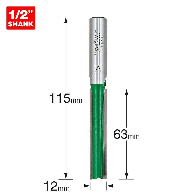 Trend CraftPro Straight Two Flute Router Cutter Bit, 1/2 Inch