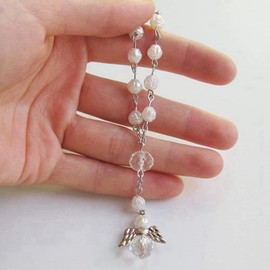 Qaautor 20 Pcs Baptism Acrylic Rosary Beads Mini Rosaries Angel with Organza Bags for the First Communion Baptism Party Favors