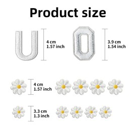 193 Pieces Iron on Numbers and Letters Patches 1.57 Inch Letter Patches Alphabet Embroidered Patch A-Z,Numbers 0-9,Flowers for Clothes Hat, Socks, Jeans, DIY Accessories,White