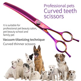 Fenice Peak Professional Dog Grooming Scissors Pet Curved Thinning Shears 7.0'' Extremely Sharp Blades 440C Thinning Scissors Durable Smooth Motion & Fine Cut for Dogs and Cats (Multicolored)