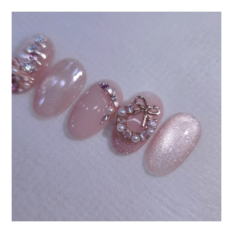 Rosé Holiday Handmade Nail Tips Pink Tree Nails - Coffin