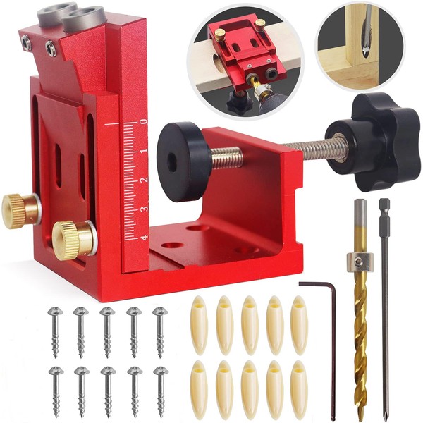 GoldEpic Pocket Hole Jig Kit for Woodworking 3-in-1 Pocket Dowel