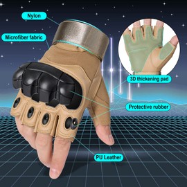 WTACTFUL Tactical Gloves for Men, Summer Motorcycle Cycling Motorbike Driving Riding Hunting Outdoor Work Fingerless Half Finger Gloves Men Women Brown XL