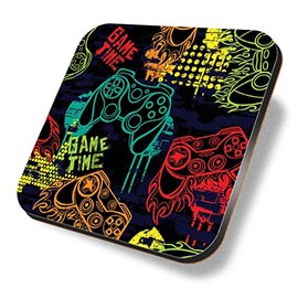 1 x Square Coaster - Game Time Gamer Gaming Mens Boys Cork Backed MDF Glossy Tea Coffee Accessory #170579