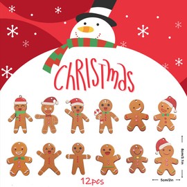 12 Pcs Wooden Gingerbread Man Ornaments,Christmas Tree Ginger Man Figurines Pendant Hanging Decorations with Strings for Xmas Party Favor Supplies Decor