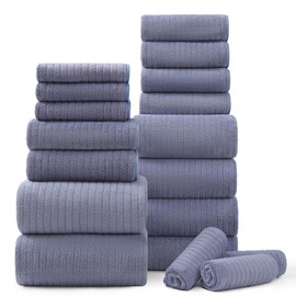 18 Piece Bath Towels Set,Soft Family Bathroom Towel Set with Hanging Loops-6 Bath Towels,6 Hand Towels,6 Washcloths,Highly Absorbent Quick Dry Shower Towel for Bathroom,Hotel,Spa-Wedgewood Towel Set