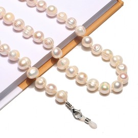 Premium AAA Natural Pink Pearl 6mm Crystal Bead Mask Holder Necklace Eyeglass Chain White