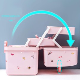 MASKMELLOW Organizador de accesorios para el cabello para niñas, caja de plástico de 3 capas con bandeja plegable y asa, contenedor portátil con cerradura para suministros de arte, maquillaje, uñas, accesorios para el cabello1