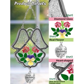 KY&BOSAM Angel Suncatcher I Love You Frined Stained Glass Panels for Windows Hangings Wind Chime with Pressed Flower Glass with Metal Charm Birthday Gift for Women Friend Mothers Day Christmas Decor