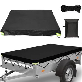 Trailer Tarpaulin Flat Tarpaulin 214 x 122 x 13 cm Waterproof Sunproof Trailer Cover with 8M Rope and Storage Bag, Tear-Resistant Oxford Trailer Tarpaulin Flat Tarpaulin Edge Reinforcement for 750 kg