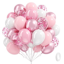 Light Pink and White Balloons, 60pcs 12inch Pearl Light Baby Pink Confetti White Balloons for Wedding Bridal Shower Baby Shower Pink Birthday Decorations