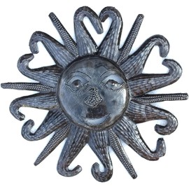Artistic Metal Sun, Handmade Haiti, Recycled Oil Drum Art 6" x 6"