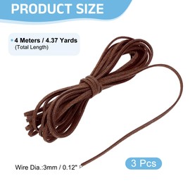 sourcing map 3Pcs Faux Suede Leather String, 4.4 Yards 3mm Flat Suede Cord Thin Leather Lace for Jewelry Making Dream Catchers DIY Crafts, Dark Brown
