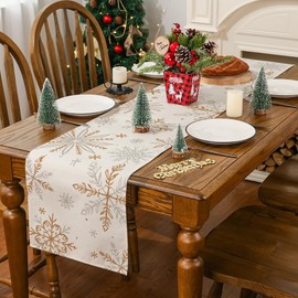 Siilues Christmas Table Runner, Snowflake Decorations Christmas Runner for Table Seasonal Chriatmas Winter Holiday Decor for Indoor Outdoor Dining Table Decorations (13" x 72")