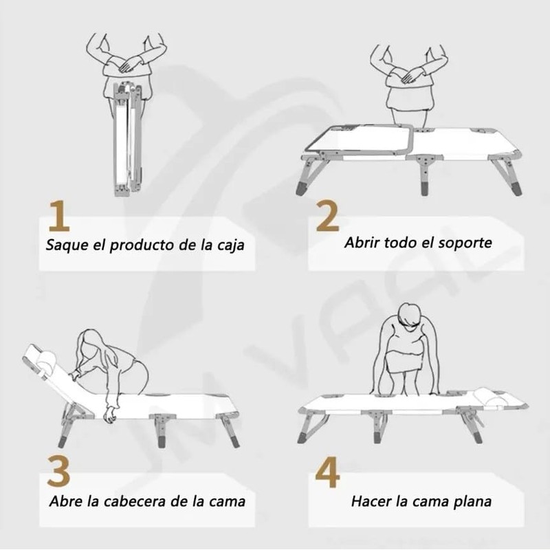 Camastro Plegable Portátil con Colchón Acolchado, Negro, 5 Posiciones de