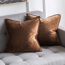 MIULEE Pack of 2 Velvet Soft Decorative Square Throw Pillow Case Flanges Cushion Covers Pillowcases for Livingroom Sofa Bedroom with Invisible Zipper 50cm x 50cm 20x20 Inch Set of Two Chocolat