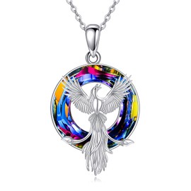 URONE Phoenix Necklace for Women 925 Sterling Silver Phoenix Crystal Pendant Necklace Firebird Jewellery Gifts for Women Girls