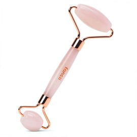 Fancii Rose Quartz Facial Roller Massager for Face, Eyes and Neck - Anti-Aging Jade Beauty Tool Made with Brazilian Quartz Stone (Aeva)