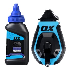 OX Pro 100ft Contractor Chalk Reel in ABS Plastic with Rubber Grip with Chalk Powder 4oz - 6:1 Gear Ratio with Cotton Nylon Standard Bold Line Pointed Tip Chalk Line Tool OX-T630602