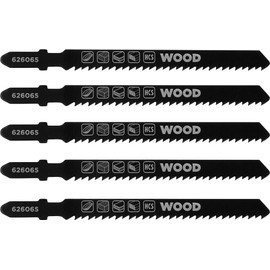 kwb 5 x Jigsaw Blades for Wood, Fine, 100 mm (Suitable for Hardwood, Softwood, Joinery Board, HSS Steel, Hardened Teeth, Cross, Free-Angle and Conical Polished, T and U Shank Socket)