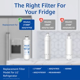 Waterspecialist LT1000PC ADQ747935 MDJ64844601 Refrigerator Water Filter and Air Filter, Replacement for LG® LT1000P®, LT-1000PC, LFCC22426S, LRFXS2503S, LMWS27626S, LRDCS2603S and LT120F®, 3 Combo