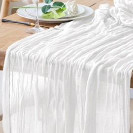 Xiomot Table Runner Cheesecloth 10FT Ivory Boho Gauze Cheese Cloth Rustic Sheer Table Runners for Wedding Bridal Baby Shower Party Decoration