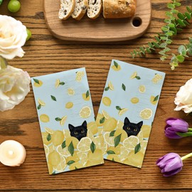 Horaldaily 50 Spring Summer Disposable Paper Decorative Guest Napkins, Lemon Cat Hand Towel for Party Lunch Dinner Kitchen Bathroom