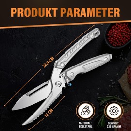 SMITH CHU Poultry Scissors, Carving Scissors, Chicken Scissors, Poultry Scissors, Test Winner, Sharp Poultry Scissors, Effortless Kitchen Bone Cutter Made of Stainless Steel with Lock Buckle (Silver)