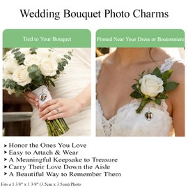 Ukodnus Personalized Bridal Bouquet Charm with Photo, Dad Memorial Charm for Bride, Walk Beside Me Today Father Remembrance Charms, Memorial Gifts for Bride Remembrance Dad in Heaven