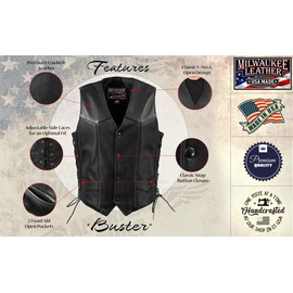 Milwaukee Leather USA MADE MLVSM5008 Men's Black Buster Side Lace Premium Motorcycle Leather Vest - Medium