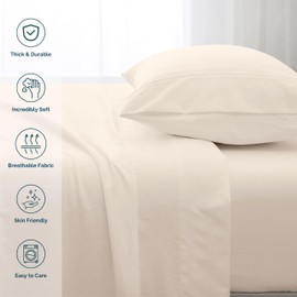 GOKOTTA 4-Piece King Size Sheet Set, 16-Inch Deep Pocket King Sheets with Elastic Corner Straps, Brushed Microfiber Sheets for King Size Bed Set – Soft, Breathable, Wrinkle-Free, Easy Care - Beige