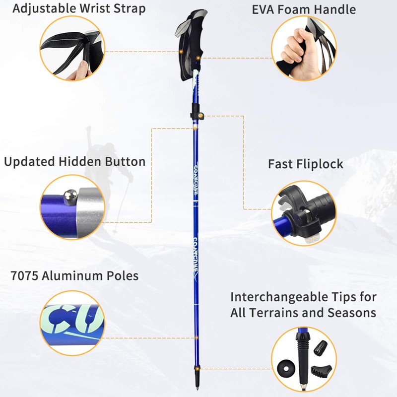 Covacure Trekking Poles Collapsible Hiking Poles - Aluminum Alloy 7075