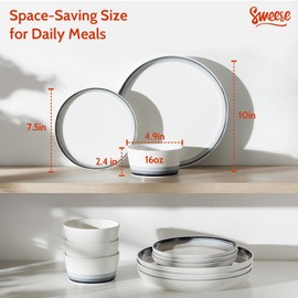Sweese 12 Piece Dinnerware Sets for 4 - Porcelain Plates and Bowls Set - Scratch Resistant, Dishwasher and Oven Safe Round Dinner Sets - Dish Sets -White and Blue Gradient