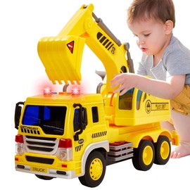 HERSITY Kids Toy Digger, Truck Lorry Toys Construction Vehicles with Lights and Sounds Cars Educational Toys Gifts for Children 3 4 5 6 Years Old Boys and Girls