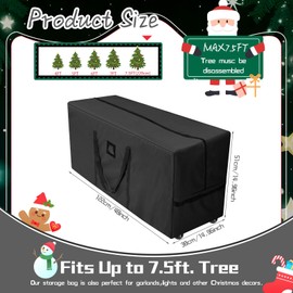 Wesnoy Christmas Tree Storage Bag, Heavy Duty 900d Oxford Bag, Christmas Tree Storage Box Christmas Tree Bag with Wheels and Handles or Holiday Decorations, Ornaments, Artificial Trees(7.5ft,Black)