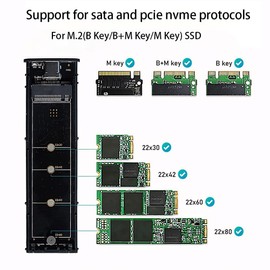JESWO M.2 NVMe/NGFF SSD Enclosure 10Gbps USB 3.2 Gen 2 for M Key/ B Key/B+M Key Solid State Drive External Case Support 2230/2242 /2260/2280 SSDs
