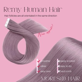 Moresoo Purple Tape in Hair Extensions 16 Inch 10Pcs/25G Lavender Purple Hair Extensions for Any Occasion-Wedding,Party,School, No Age Limit