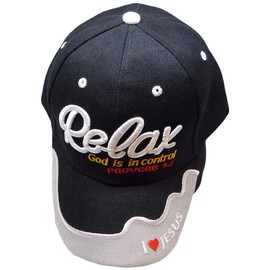 Relax God is in Control Proverbs 3:5 I Love Jesus Black Embroidered Hat Cap