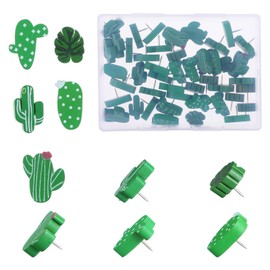 DOPENSPI Pack of 50 Wooden Push Pins, Green Cactus Cork Board Push Pins, Decorative Cork Tacks, Cute Push Pins for Photos, Walls, World Maps, Bulletin Boards, Schools, Home and Offices
