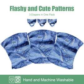 Wegreeco Jeans Washable Male Dog Diapers (Pack of 3) - Washable Male Dog Belly Wrap (X-Small - 9"- 10.5" Waist)